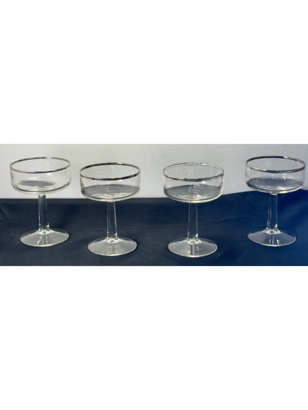 4 Vintage Federal Silver Platinum Executive Silver Rim Sherbet Stemware